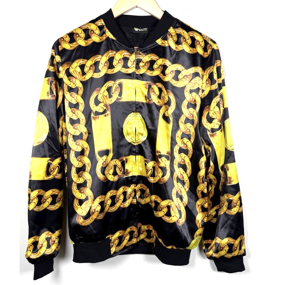 Pizoff Baroque Gold Chain Link Graphic Bomber Jacket Streetwear NWOT Unisex‎ S